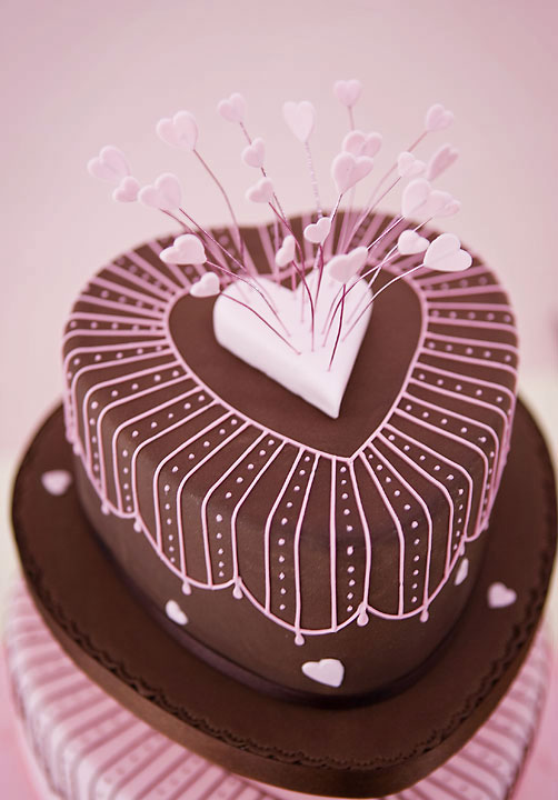 Pink & Chocolate Hearts Wedding Cake
