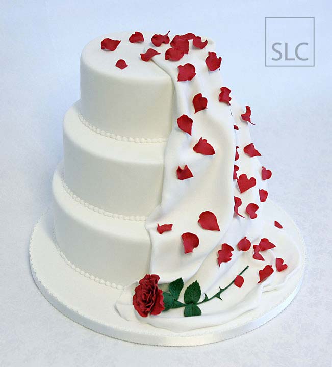 Sugar Crafted Rose with Sugar Petals Drape 3 tier Wedding Cake